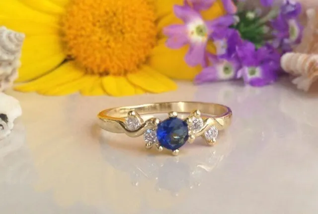 2Ct Round Simulated Blue Sapphire Women's Engagement Ring 14K Yellow Gold Plated