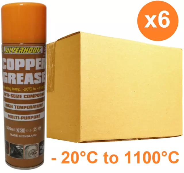 6 x Silverhook COPPER GREASE Slip Spray Multi Purpose Anti Seize Compound 500ml