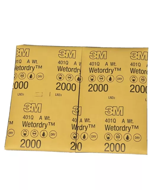 3M WET OR DRY SANDPAPER  6 PACK 2000 Grit 6 Sheets Wet Sanding Body Work Cars