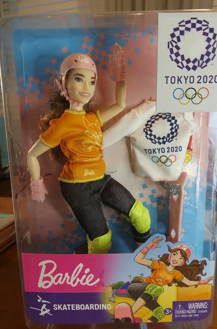 Barbie Tokyo 2020 Olympics Skateboarding Doll Gold Medal Helmet Pads Skate Board