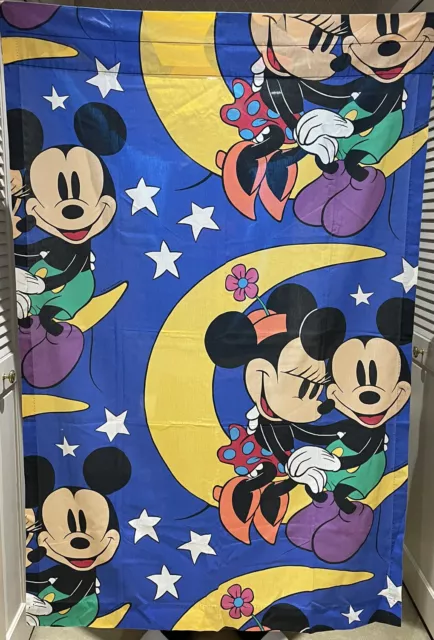 VTG Walt Disney Co 90s 80s Disney Curtain Sheet Fabric Mickey Minnie Mouse Moon