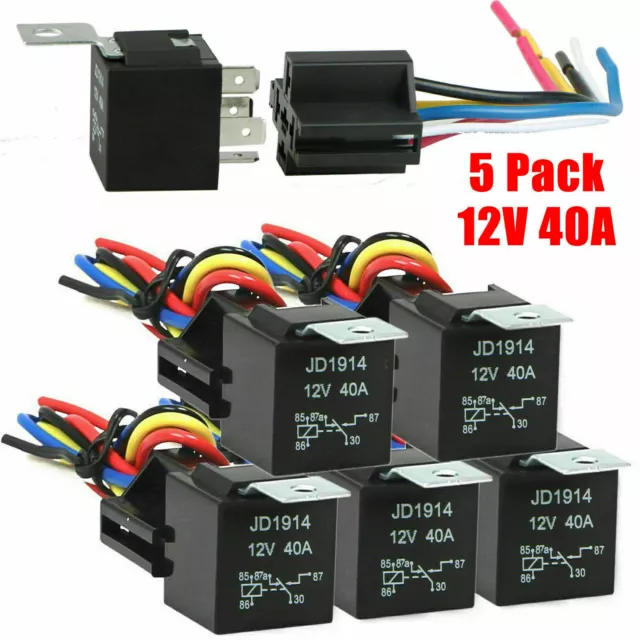 5X 12V DC 40A 5Pin Car Relay Switch Harness Socket Waterproof Automotive SPDT