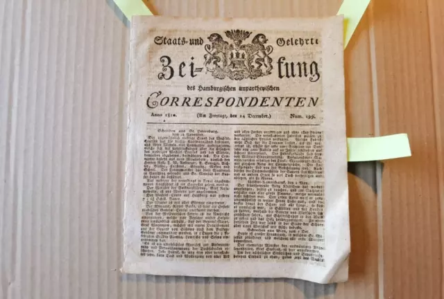 1810 Hamburg Zeitung 199 Eisenach Bernburg Höltenklinken Rümpel