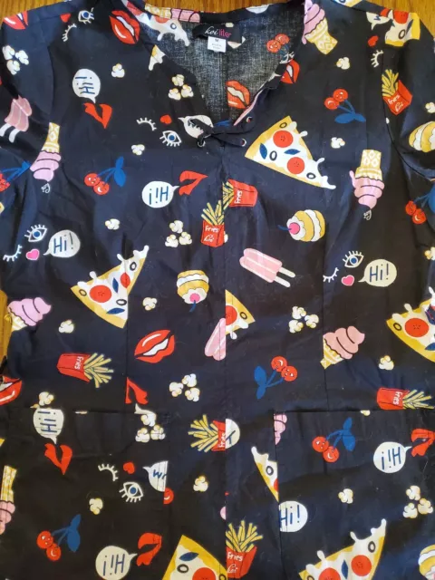 Koi Lite Scrub Top Medium!! Black With Food