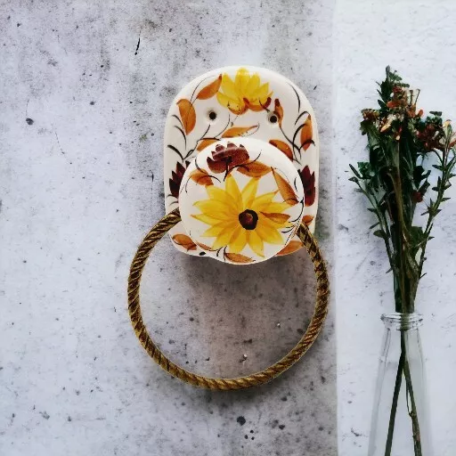 Hand Painted Porcelain Ceramic Towel Ring Holder Handmade Flowers In Portugal