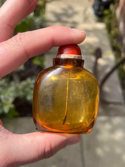 Chinese Antique Amber Peking Glass Snuff Bottle Qing Dynasty 19th Century