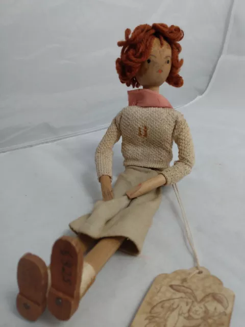 Vintage 12" Early Schoenhut Pinn Family Doll Wooden Jointed Head Pin 1930s