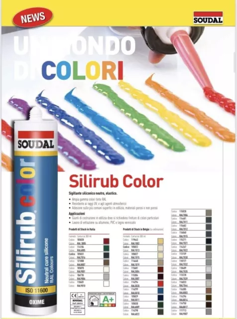 SILIRUB COLOR SILICONE SIGILLANTE NEUTRO COLORATO ANTIMUFFA 300ml COLORI RAL