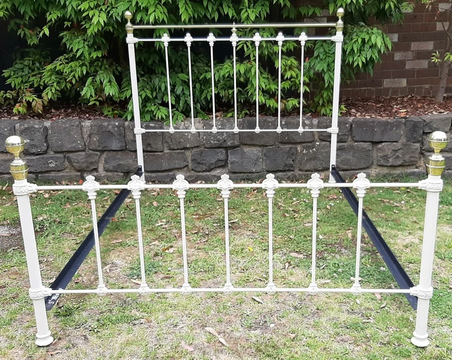 antique white iron queen bed