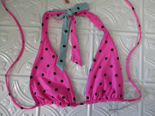 PINK By Victoria's Secret Halter String Bikini Top Reversible Pink Polka Dot S