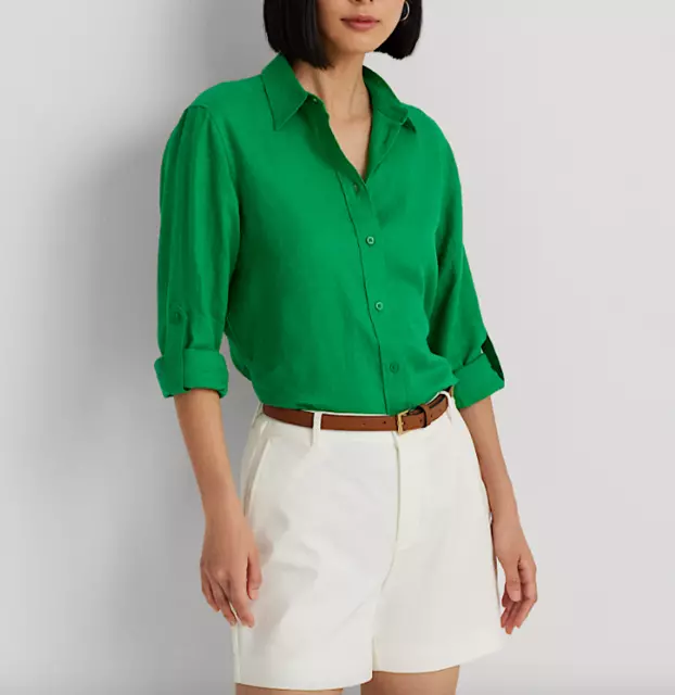 LAUREN RALPH LAUREN Women Green Topaz Linen Shirt Size XL NWT 115$ $41. ...