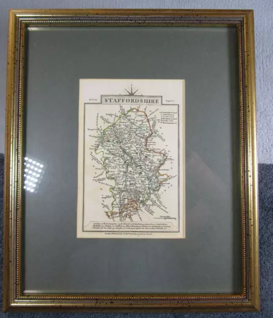 Lovely Antique Framed Print John Cary 1806 Staffordshire Map Traveller Companion