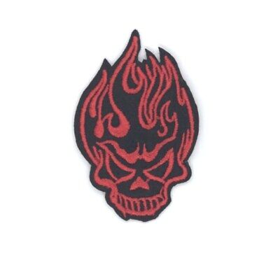 flaming skull patch embroidered iron-on fire flame biker skeleton morale