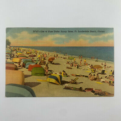 Postcard Florida Fort Lauderdale FL Beach Sun Bathing 1940s Linen Unposted