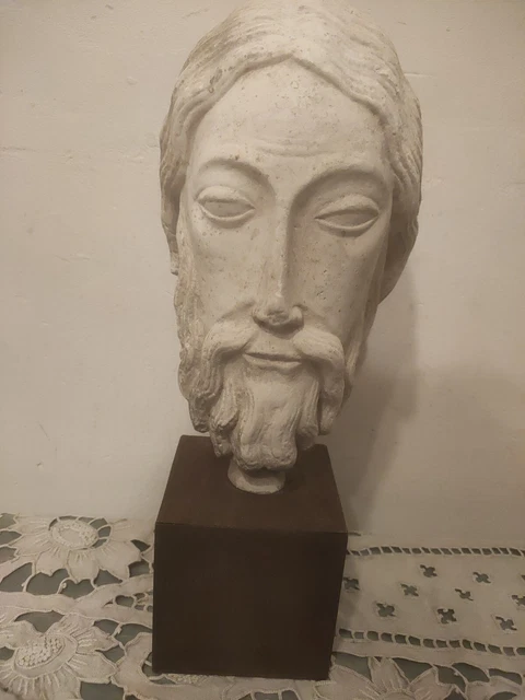 Tête Sculptée Sur Panneau En Bois - Pièce D'art Mural Vintage