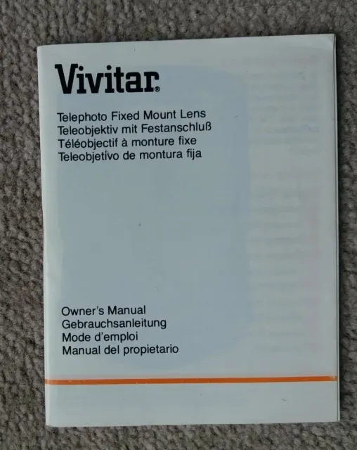 Vivitar Telephoto Fixed Mount Lens Owner's Manual Instruction Booklet