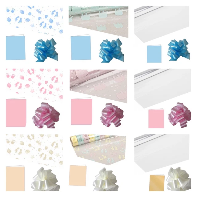 NEW BABY BOY Girl Cellophane Gift Wrap Kit Cello, Pull Bow & Tag Gift
