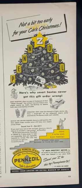 Magazine Ad* - 1941 - Pennzoil Motor Oil - World War II - Christmas