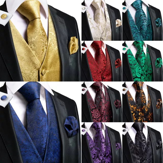 Formal Casual Vest Tie Set Mens Silk Waistcoat Tuxedo Gilet Hankie Cufflinks