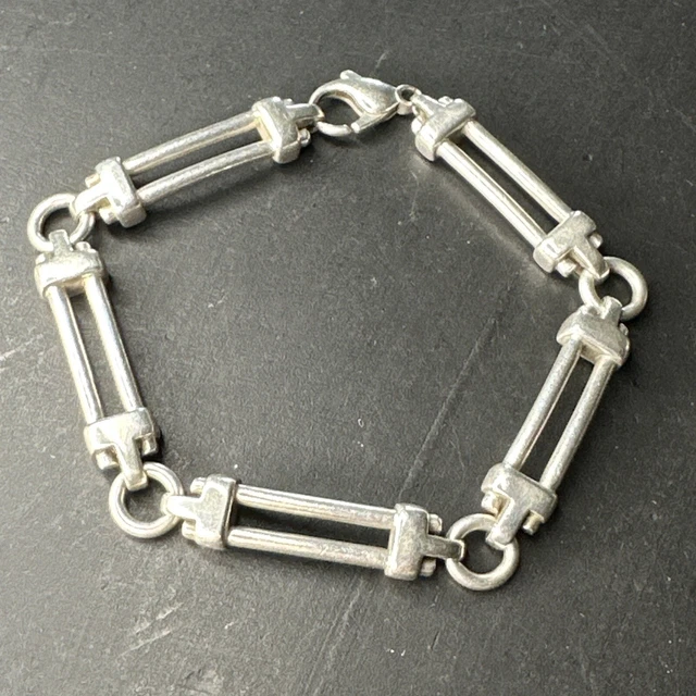 ANCIEN BRACELET GOURMETTE En Argent Massif Silver Maille Tank Art Déco