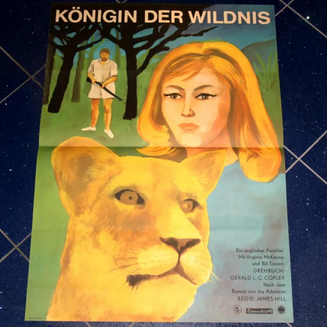 DDR-Filmposter A1 KÖNIGIN DER WILDNIS (1966) Virginia McKenna GDR 1969 vintage