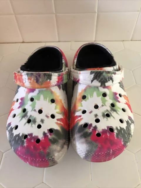 CROCS Classic Lined Beach Tie Dye Clog Faux Fur Women’s 9 Men’s 7 Slip On CROCS Classic Lined Beach Tie Dye Clog Faux Fur Women’s 9 Men’s 7 Slip On