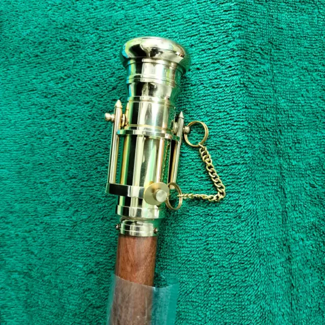 Antique Brass Telescope Compass Handle Wooden Walking Stick Cane Gift