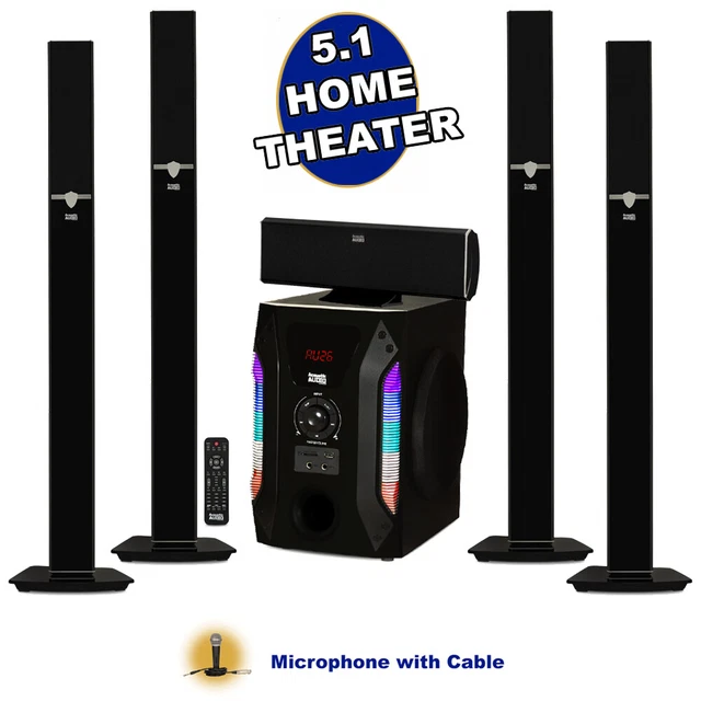 ACOUSTIC AUDIO BLUETOOTH Tower 5.1 Speaker System with Mic and Powered