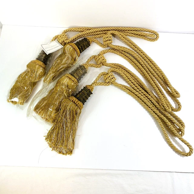 Curtain Tie Backs Tassels Swags Drapery Large Rich Gold Lot of 4 NEW