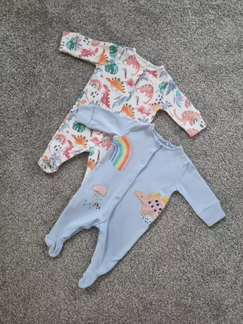 Baby Girls Next Babygrow Bundle 0-3 Months Dinosaurs Sleepsuits nightwear q