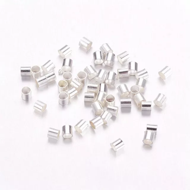 250 Silver Plated Brass Tube Crimp Beads 2mm End Beads Jewellery Finding UK