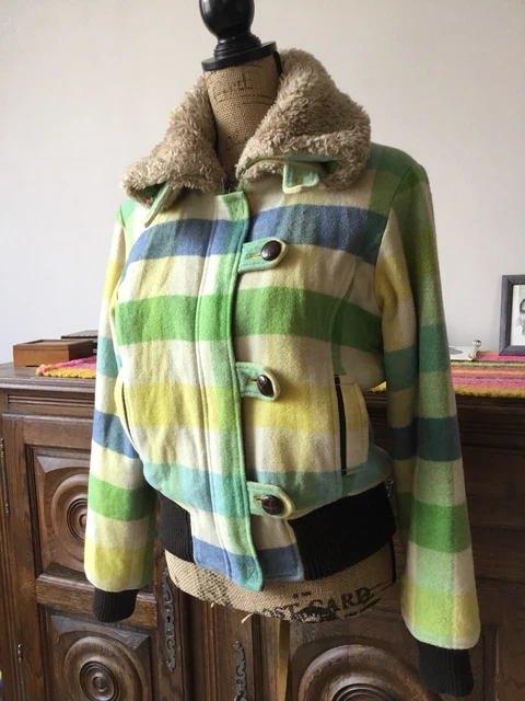 Veste Unisexe SPOON Taille 40 En Laine Matelassée - Couleurs Beige, Jaune, Bleu, Vert, Occasion Très Bon état