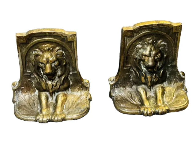 Pair Vintage Cast Iron Lion Bookends Doorstops Figural Statue Lioness Library