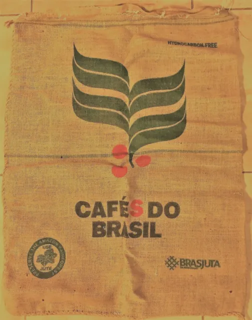 VINTAGE BURLAP COFFEE Bean Bag Jute Large CAFES DO BRAZIL COFFEE 27
