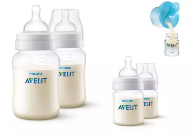 Philips Avent Starter Flaschen Set 2x 260ml & 2x 125ml & Milchpulverspender