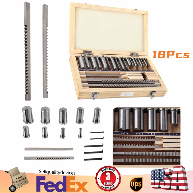 18 Pcs Keyway Broach Kit HSS CNC Metalworking Cut Tool Set 1/8 3/16 1/4 3/8"