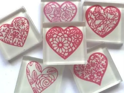 Handmade Love Heart Themed Glass Tiles 2.5cm - Mosaic Art Craft Supplies