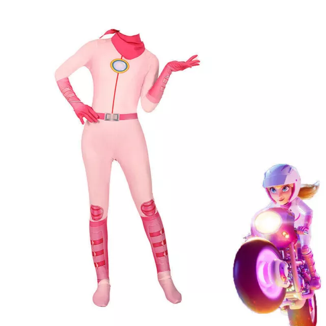 Movie Adult Princess Peach Jumpsuit Cosplay Costume Role Play Halloween Bodysuit