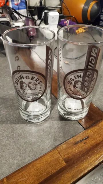 GINGERS IRISH WHISKEY 2 6" Tall Glasses Big Ginger Excellent Condition!!