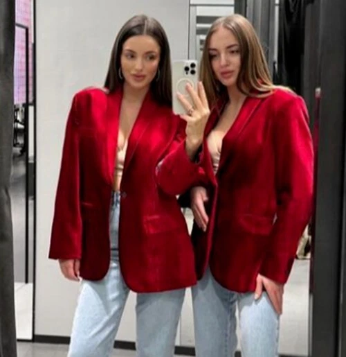Veste Zara Rouge Satinée Manches Courtes - Taille M/38-40 - Occasion Très Bon état