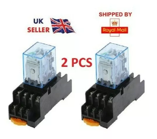 2pcs 220V AC Coil,14 Pins Power Relay MY4NJ  4NO 4NC  with PYF14A Socket Base 5A