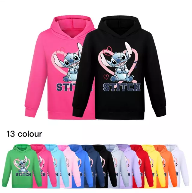 Felpa con cappuccio Lilo and Stitch unisex ragazzi ragazze stampa casual pullover magliette