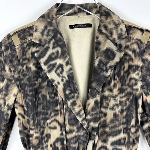 Elie Tahari Brown Black Leopard Animal Print Blazer Jacket Womens 2