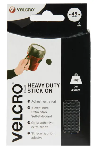 Velcro® Heavy Duty Stick On Black Coins 45mm x 2 Sets