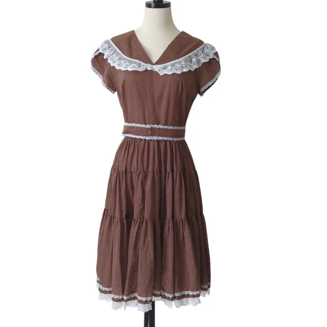 Vintage 60s 70s Brown Polka Dot Dress Kate Schorer Swing Square Dance Western M