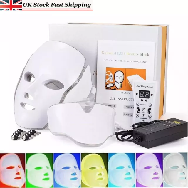 7 Colors LED Light Photon Face Neck Mask Rejuvenation Skin Care Therapy Wrinkles