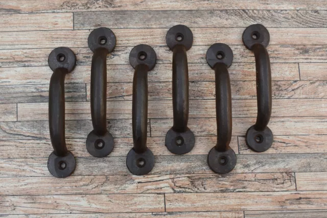 6p Vtg Cast Iron Door Gate Drawer Cabin Kitchen Pulls Farm House Handles Knob 4"