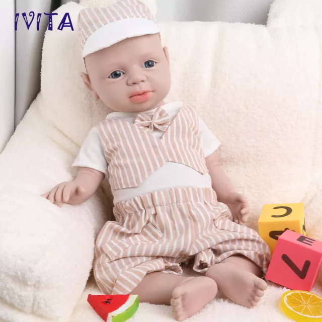 IVITA 19'' Ganzkörper Silikon Reborn Junge Puppe Blaue Augen Säuglingspuppe