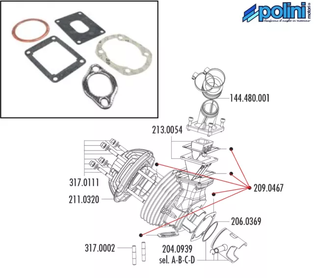 Pochette Joints Haut-moteur 209.0467 Kit 135cc Reed Evolution Polini 140.0212