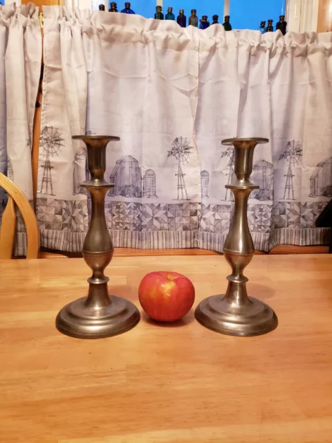 Early American Flagg And Homan Cincinnati Ohio Pewter Candlesticks